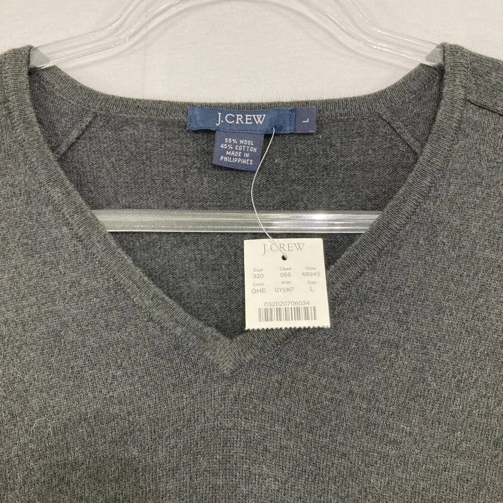 New J.‎ Crew Men's size Large Gray V neck Wool Blend Soft Cozy Sweater Preppy
